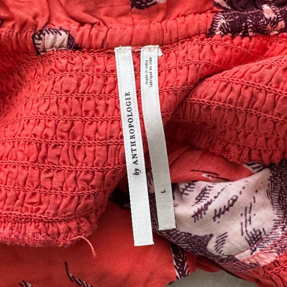 By Anthropologie Puff-Sleeve Smocked Floral Midi Dress Size Large Red - Picture 7 of 8